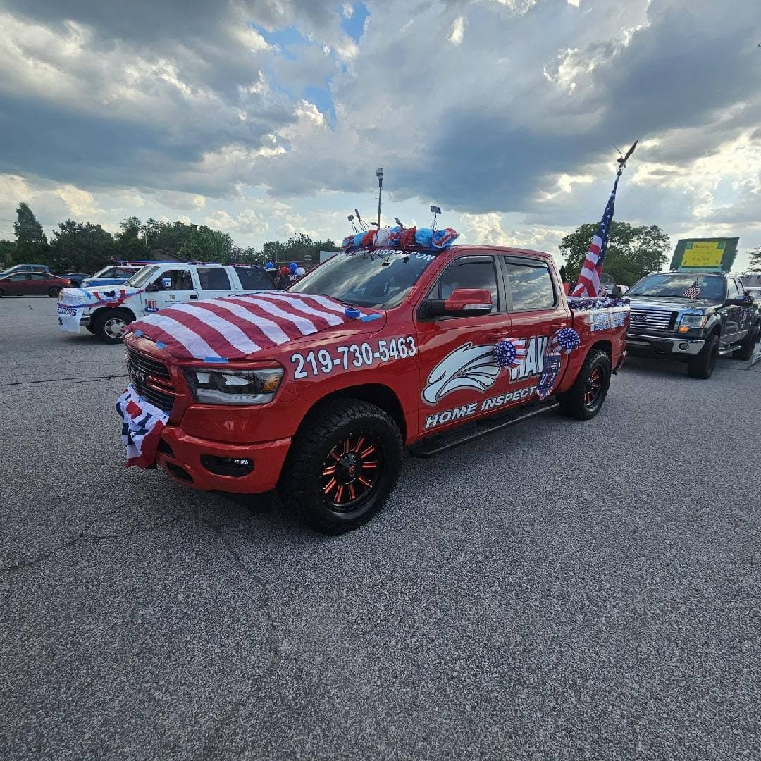 Hawk Home Inspection branded RAM truck at community parade — Northwest Indiana
